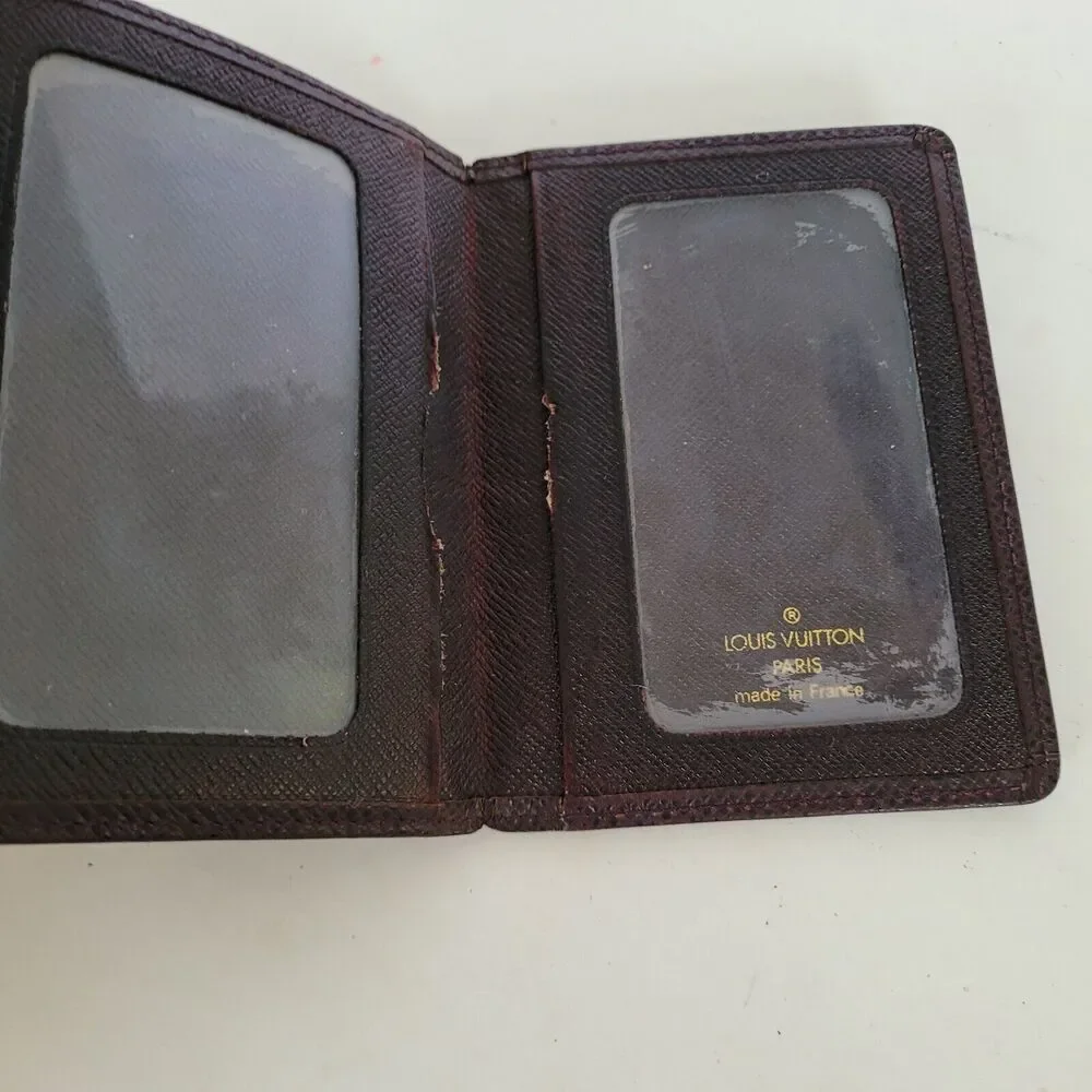 Louis Vuitton LV Taiga‎ Vintage Card 2 ID Windows Wallet Brown Bifold Small Auth